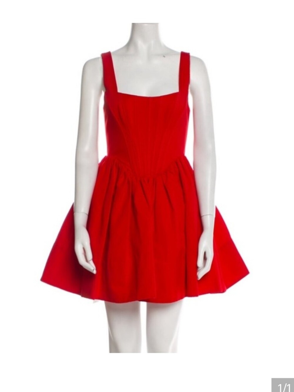 STAUD Red Square-Neck Mini Dress